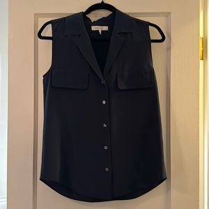 FRAME navy 100% silk button down blouse